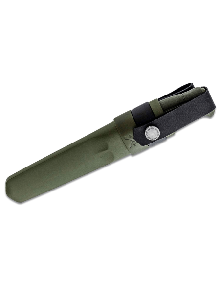 Faca Mora Kansbol Multi-Mount 12645 Lâmina de aço inoxidável de 10,9 cm Cabo de borracha verde + bainha