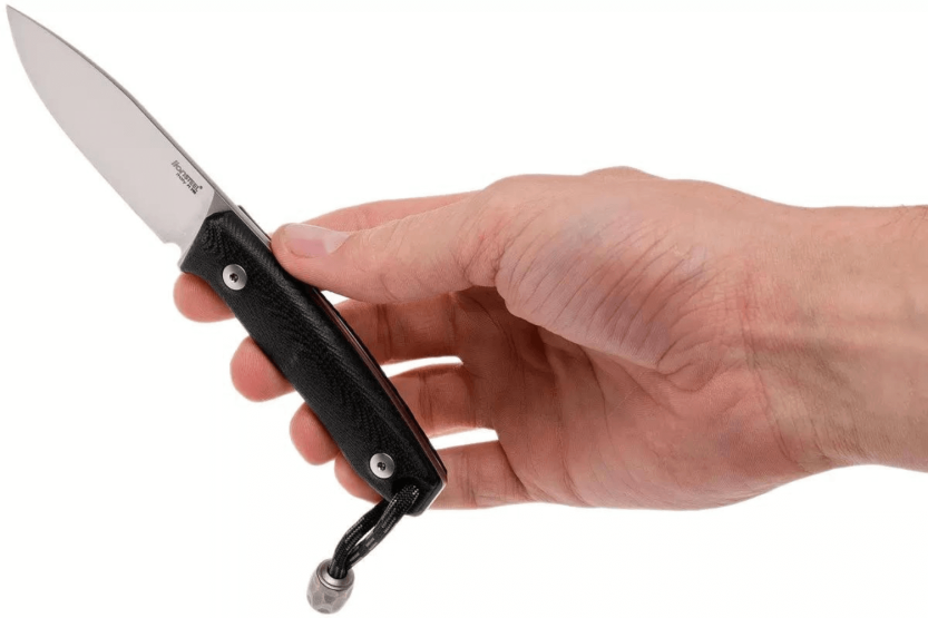LionSteel M1.GBK kniv 7,5 cm blad sort G10 håndtag + læderskede