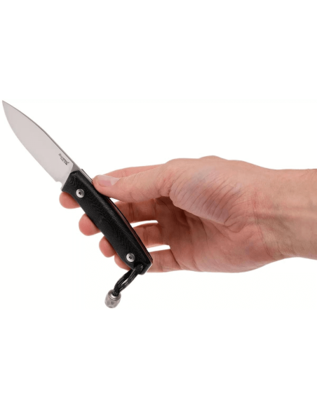 LionSteel M1.GBK kniv 7,5 cm blad sort G10 håndtag + læderskede