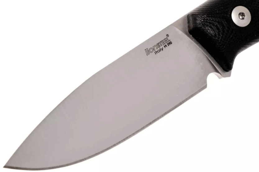 LionSteel M1.GBK kniv 7,5 cm blad sort G10 håndtag + læderskede
