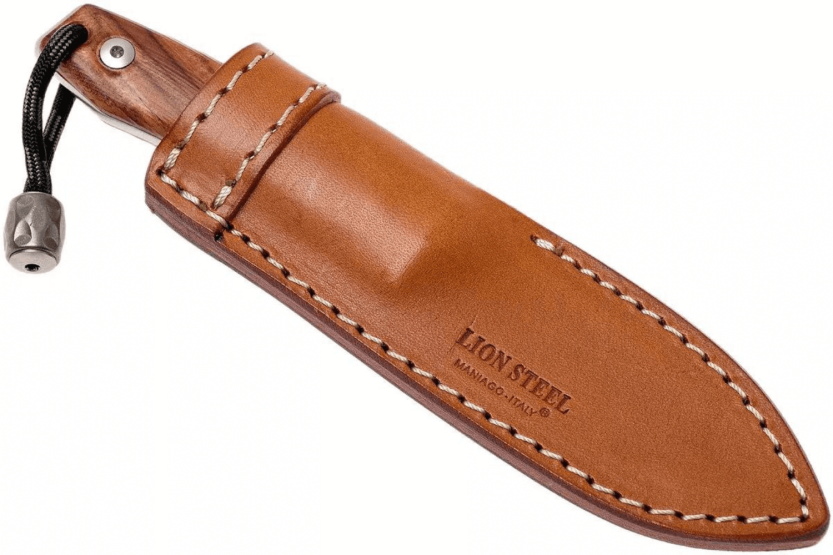 LionSteel M1.ST kniv 7,5 cm blad Santos trähandtag + läderslida