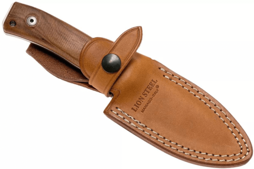 LionSteel M4.ST mes 9,5cm lemmet sandelhout handgreep + lederen schede