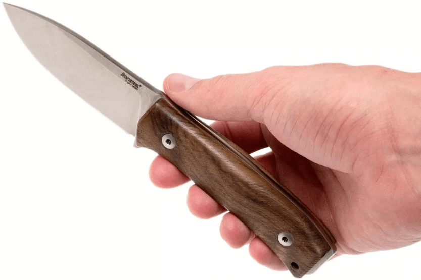 LionSteel M4.WN kniv 9,5 cm blad valnøddehåndtag + læderskede