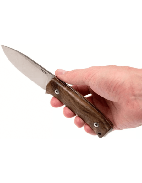LionSteel M4.WN kniv 9,5 cm blad valnøddehåndtag + læderskede