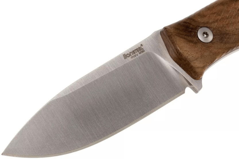 LionSteel M4.WN mes 9,5cm lemmet walnoot handvat + lederen schede