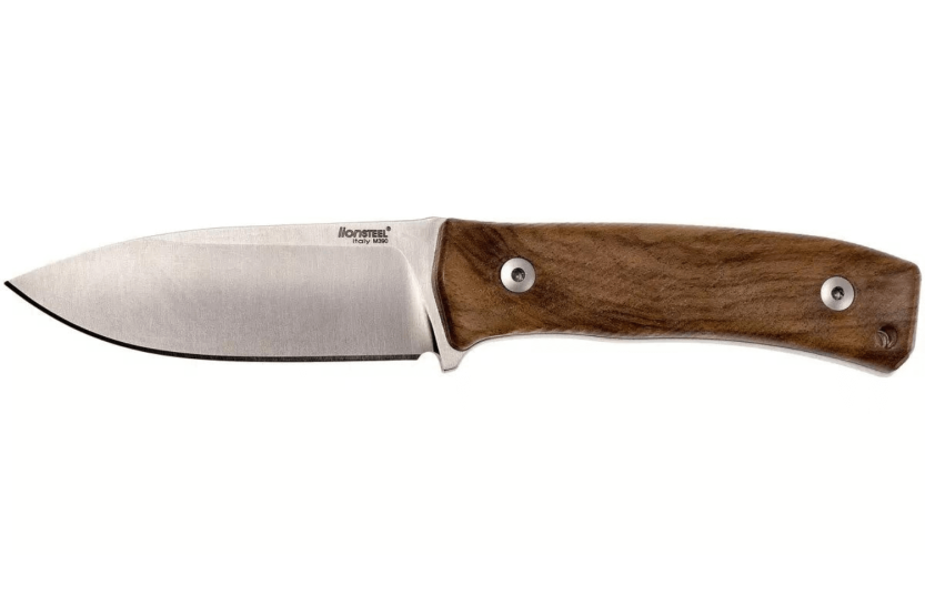 LionSteel M4.WN kniv 9,5 cm blad valnötshandtag + läderslida