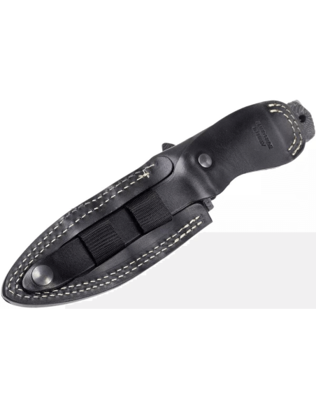 LionSteel T5.MI kniv 12,8 cm sort micarta håndtag + læderskede