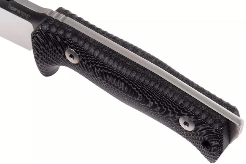 LionSteel T5.MI mes 12.8cm zwart micarta handvat + lederen schede