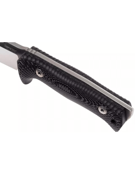 LionSteel T5.MI kniv 12,8 cm sort micarta håndtag + læderskede