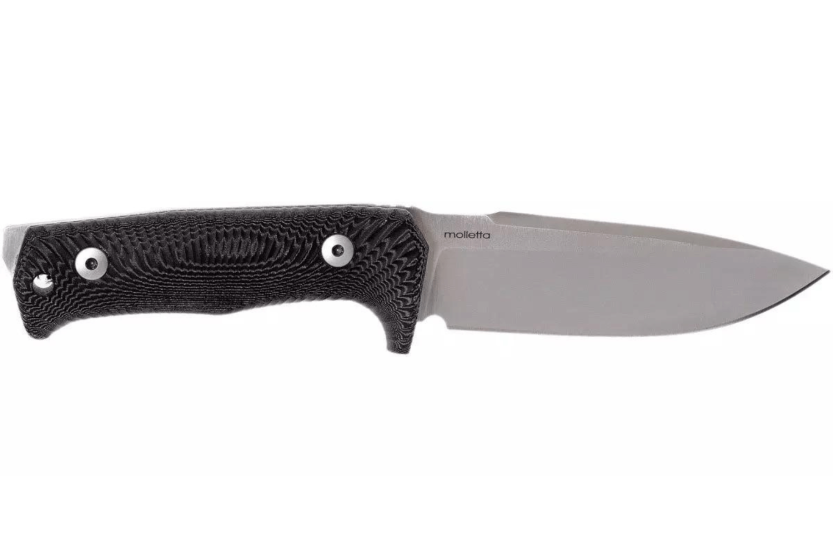 LionSteel T5.MI kniv 12,8 cm sort micarta håndtag + læderskede