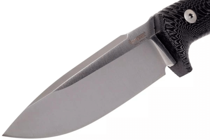 LionSteel T5.MI Messer Klinge 12,8cm Griff aus schwarzem Micarta + Lederetui