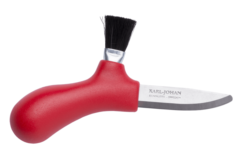Mora Karl-Johan 12206 Pilzmesser mit rostfreier Klinge 6,2 cm, roter Polypropylen-Griff + Etui