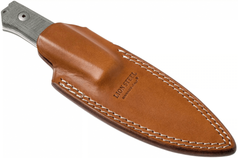 Faca LionSteel B40.CVG com 10,3 cm de lâmina e cabo em micarta verde + bainha em pele