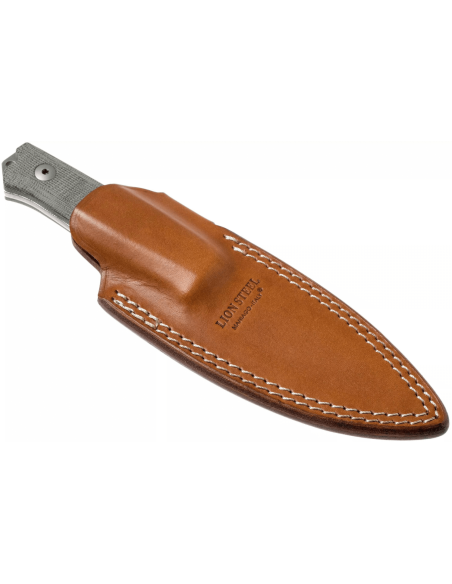 LionSteel B40.CVG knife 10.3cm blade green micarta handle sheath + leather sheath