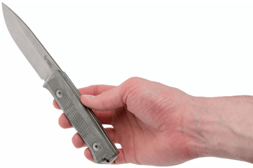 Faca LionSteel B40.CVG com 10,3 cm de lâmina e cabo em micarta verde + bainha em pele
