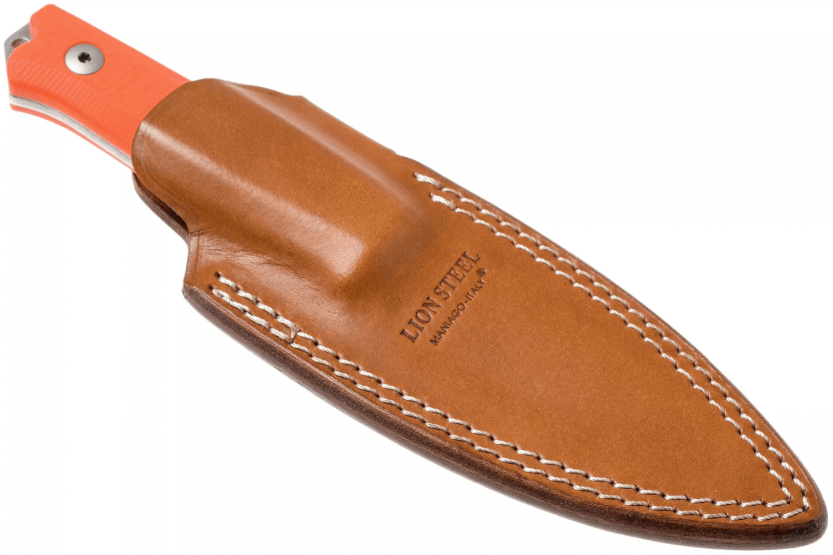 LionSteel B40.GOR knife 10.3cm blade orange G10 handle + leather sheath