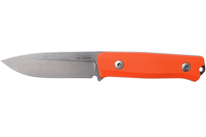 LionSteel B40.GOR knife 10.3cm blade orange G10 handle + leather sheath