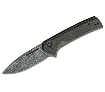 C21006DS1 CIVIVI Conspirator Navaja plegable de Damasco con mango de Micarta negra y verde 11.7cm