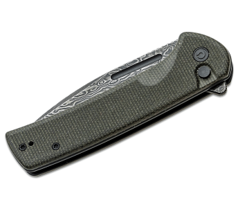 C21006DS1 CIVIVI Conspirator Navaja plegable de Damasco con mango de Micarta negra y verde 11.7cm 2