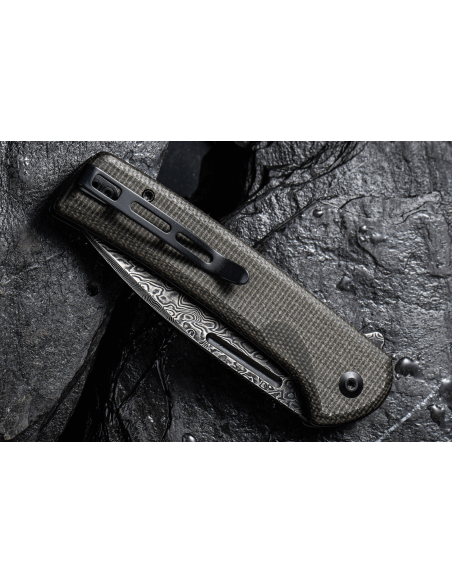CIVIVI Conspirator C21006DS1 foldekniv Damaskus-blad sort og grønt Micarta-håndtag 11,7 cm