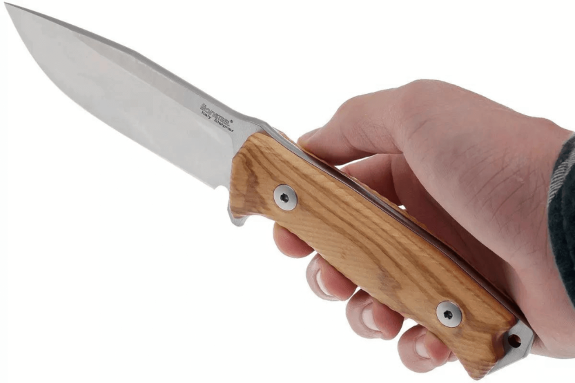 LionSteel M5.UL Messer mit 11,5 cm Klinge, Griff aus Olivenholz + Lederetui