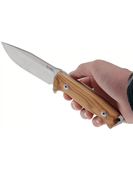 Cuchillo LionSteel M5.UL 11.5cm mango de madera de olivo + funda de cuero