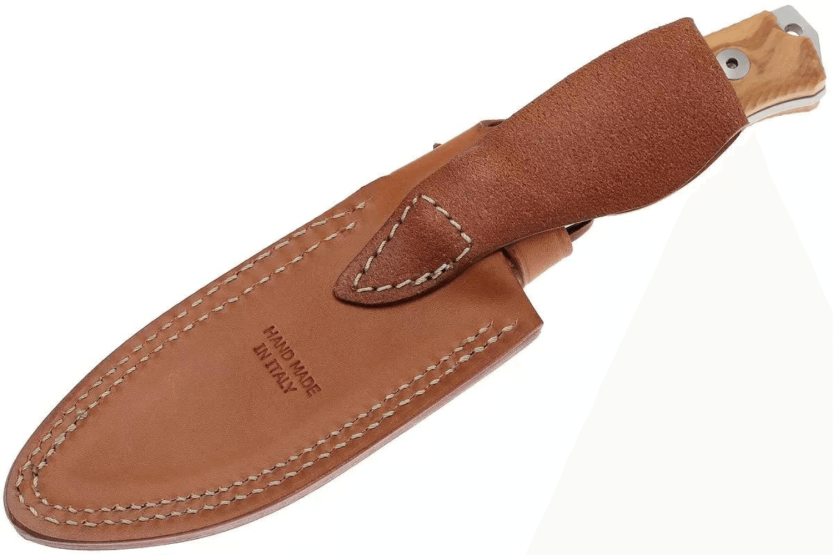 Cuchillo LionSteel M5.UL 11.5cm mango de madera de olivo + funda de cuero