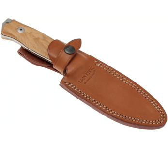LionSteel M5.UL veitsi 11.5cm terä oliivipuinen kahva + nahkatuppi 2
