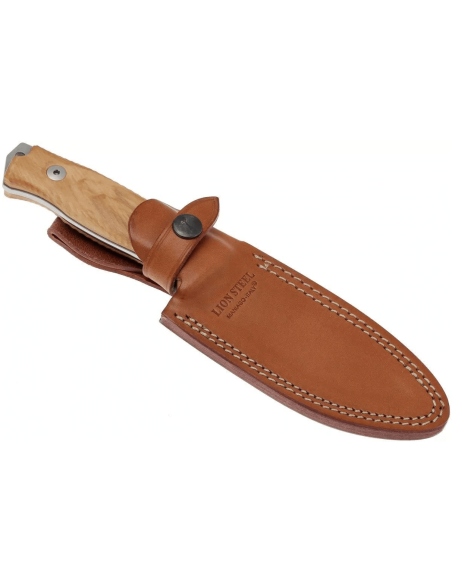 Faca LionSteel M5.UL 11,5 cm cabo em madeira de oliveira + bainha em pele