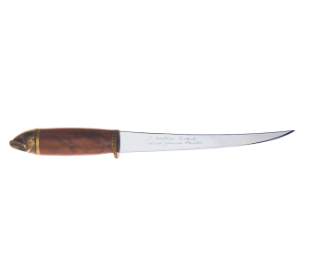 552017 Cuchillo Marttiini para filetear salmón, hoja 19cm, mango de madera + estuche