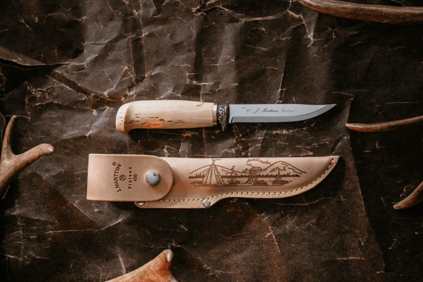 450012 Faca de caça Marttiini Deluxe Lynx Bronze com 11 cm de lâmina e cabo de bétula + bainha