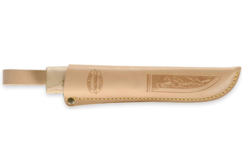 Marttiini Arctic forskærerkniv 535010 9 cm kulstofblad krøllet birkehåndtag + etui