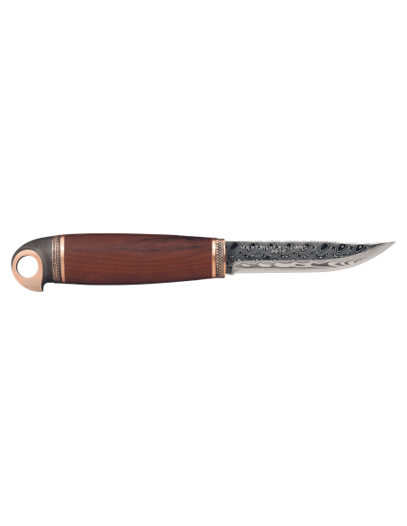 557012 Cuchillo Marttiini Bronce Pájaro 10cm hoja damasquinada mango abedul + estuche/caja regalo