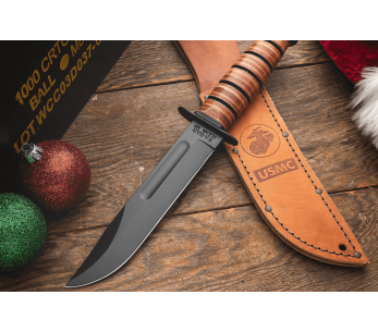 KA-BAR USMC Fighter 1217 cuchillo 17.8cm hoja carbono mango cuero + funda cuero 2