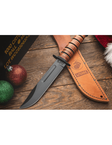 KA-BAR USMC Fighter 1217 veitsi 17.8cm hiiliterä nahkakahva + nahkatuppi