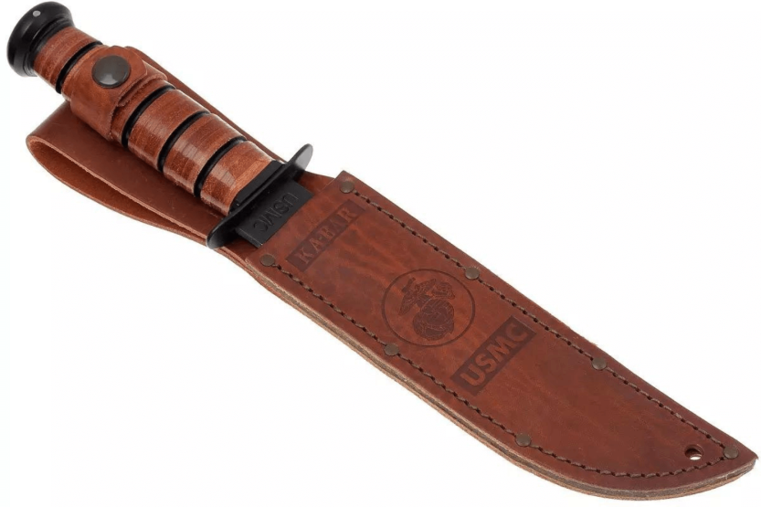 KA-BAR USMC Fighter 1217 coltello 17,8 cm lama in carbonio manico in pelle + fodero in pelle
