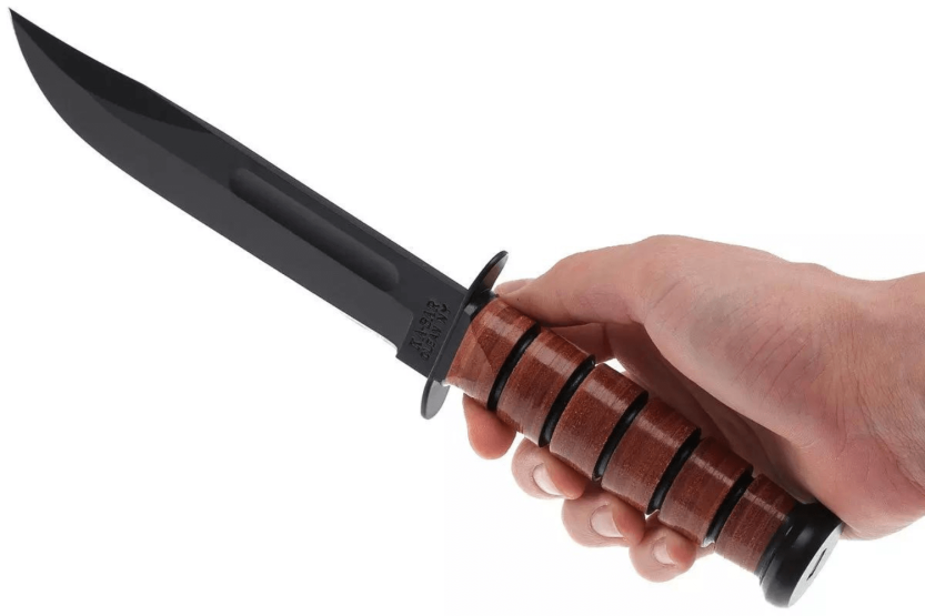 KA-BAR USMC Fighter 1217 kniv 17,8 cm carbonblad læderhåndtag + læderskede