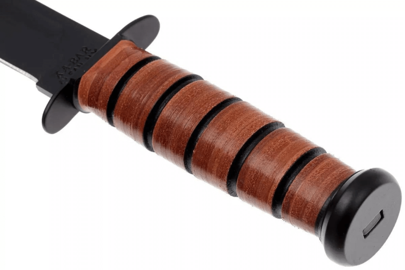 KA-BAR USMC Fighter 1217 kniv 17,8 cm carbonblad læderhåndtag + læderskede