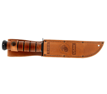 KA-BAR USMC 11216 veitsi 17cm puolihammastettu terä nahkakahva + nahkatuppi 2