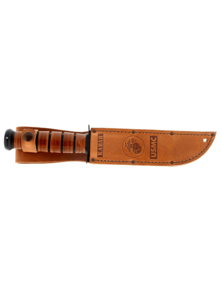 KA-BAR USMC 11216 mes 17cm half-gekarteld lemmet leren handvat + leren schede