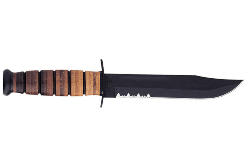 KA-BAR USMC 11216 cuchillo 17cm hoja semi-dentada mango cuero + funda cuero