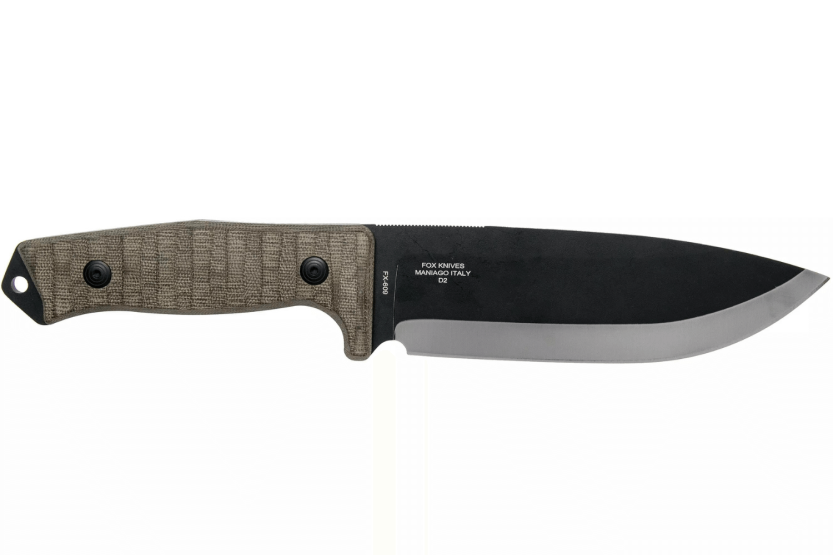 Fox Military Bushman FX.609OD kniv 16cm blad micarta handtag + läderslida
