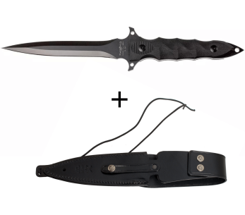 Fox Military Modras FX.507 kniv 17,5cm blad svart G10 handtag + läderslida