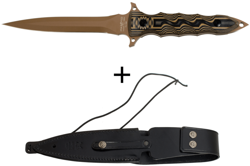 Fox Military Modras FX.508 mes 17,5cm lemmet G10 bruin/zwart handvat + leren schede