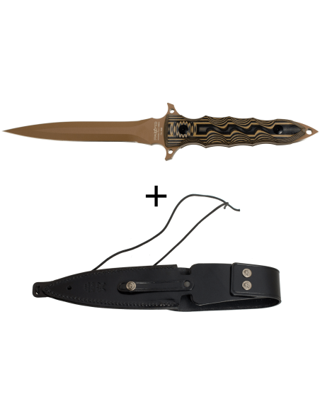 Fox Military Modras FX.508 kniv 17,5cm blad G10 brunt/svart handtag + läderslida