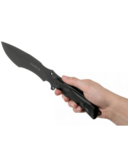 Fox Military Parus FX.9CM06 kniv 17,5 cm blad svart Forprene-håndtak + nylonslire + overlevelsessett
