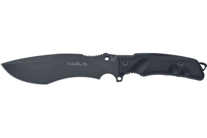 Fox Military Parus FX.9CM06 kniv 17,5 cm klinge sort Forprene-håndtag + nylonskede + overlevelsessæt