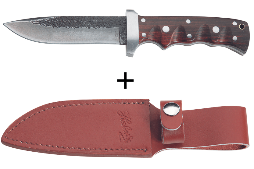 Herbertz knife 102913 Damascus blade 12.1cm riveted wooden handle with sheath