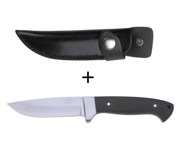 Herbertz 102110 veitsi 9.8cm ruostumattomasta teräksestä valmistettu terä musta micarta kahva nahkatuppi kanssa