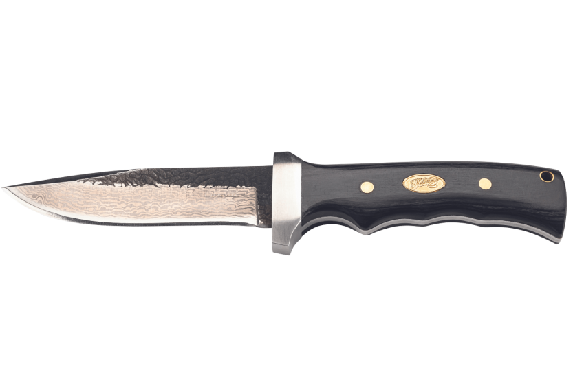 Herbertz 593413 kniv 12 cm damasceneret blad nittet pakkawood håndtag + læderskede